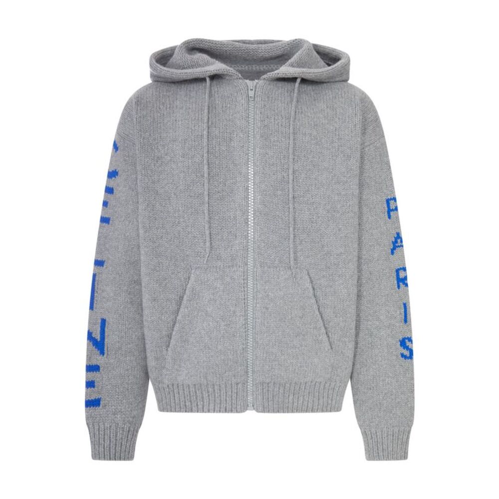 Celine Men Hooded Ribbed Knit Zip-Up Cardigan